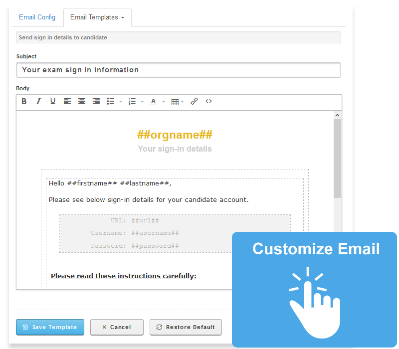 Assessment Software Email Customization